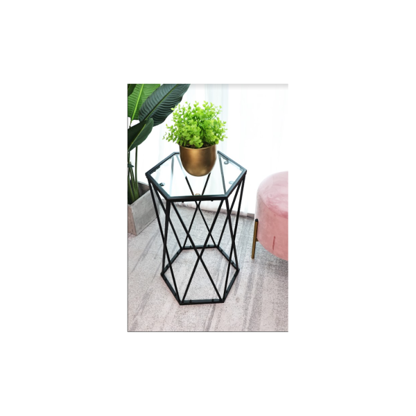 Hexagon Tempered Glass Black Side Table (Small) - SLENDER - Image 3