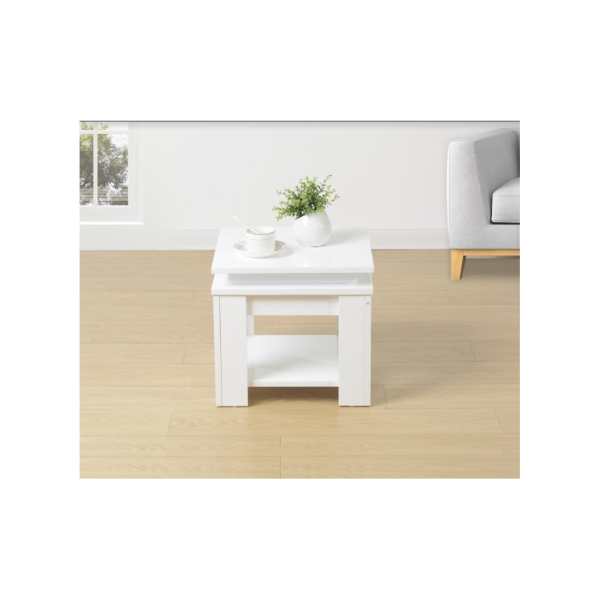 WHITE Square Side Table with BLUE LED Light - EFFULGENCE - Image 2