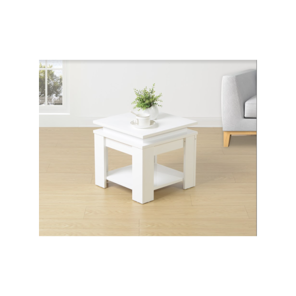 WHITE Square Side Table with BLUE LED Light - EFFULGENCE - Image 4