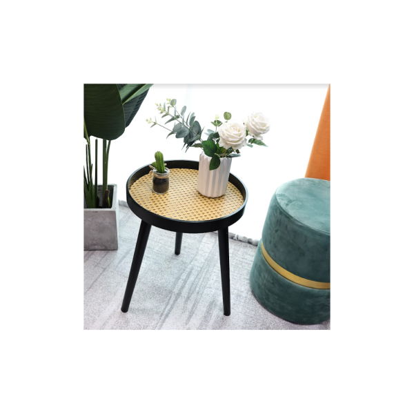 Cane Black Round Side Table - SLENDER