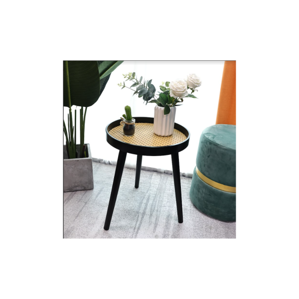 Cane Black Round Side Table - SLENDER - Image 2