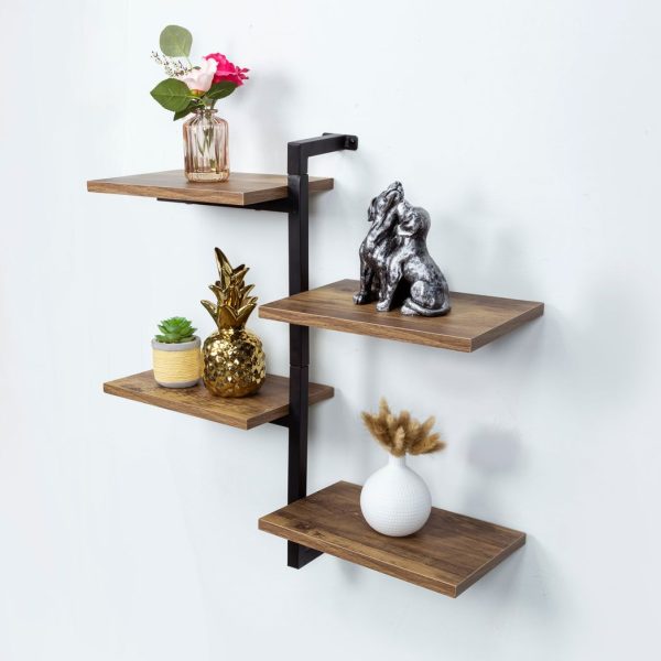 4 Tier Dark OAK Tall Multi Section Wall Shelf with Black Frame - PARGI - Image 3