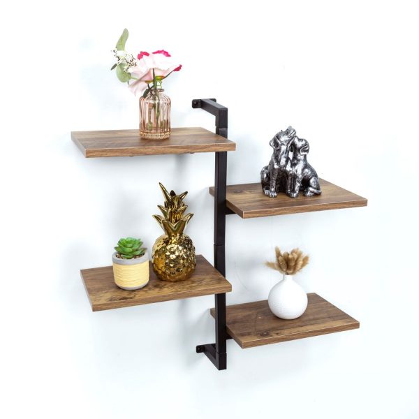 4 Tier Dark OAK Tall Multi Section Wall Shelf with Black Frame - PARGI - Image 4