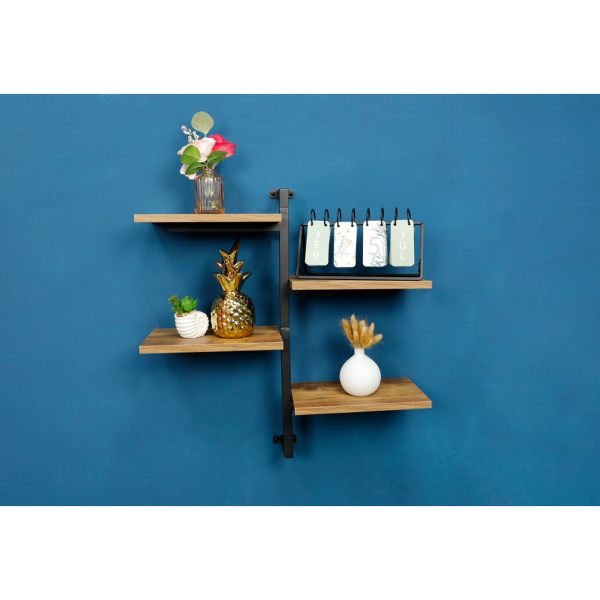 4 Tier Dark OAK Tall Multi Section Wall Shelf with Black Frame - PARGI - Image 8
