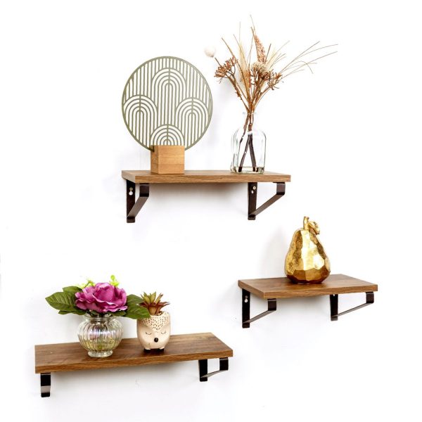 Set of 3 Dark OAK Floating Wall Shelves - PARGI - Image 2