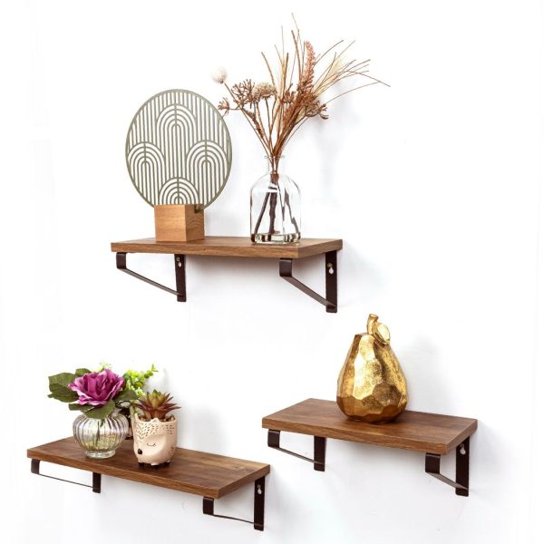 Set of 3 Dark OAK Floating Wall Shelves - PARGI - Image 3