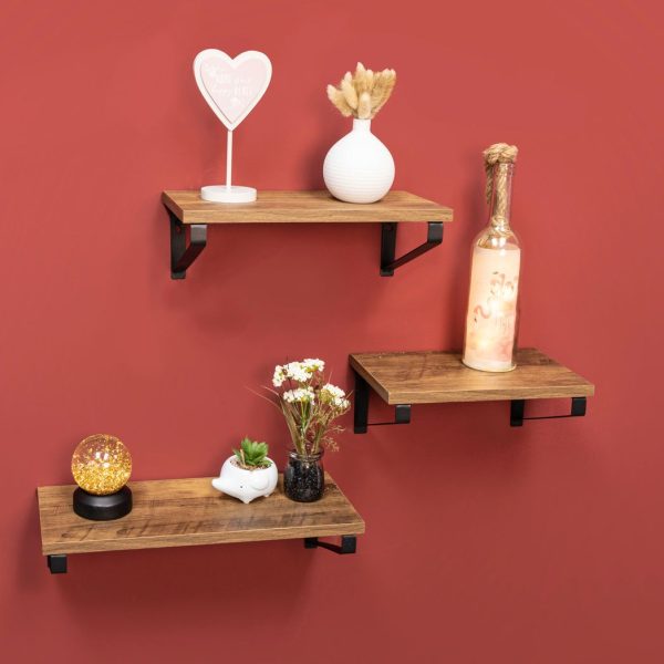 Set of 3 Dark OAK Floating Wall Shelves - PARGI - Image 4
