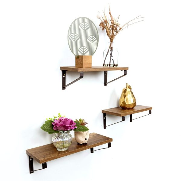 Set of 3 Dark OAK Floating Wall Shelves - PARGI - Image 8