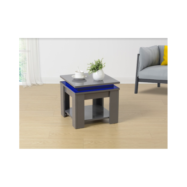 GREY Square Side Table with BLUE LED Light - EFFULGENCE