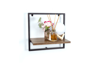 1 Tier Dark OAK Wall Shelf with Black Metal Frame - PARGI