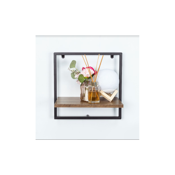 1 Tier Dark OAK Wall Shelf with Black Metal Frame - PARGI - Image 2