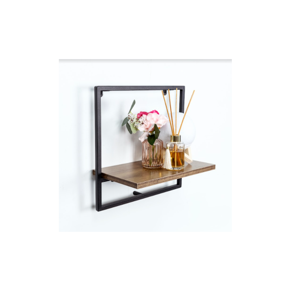 1 Tier Dark OAK Wall Shelf with Black Metal Frame - PARGI - Image 3
