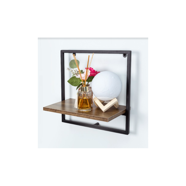 1 Tier Dark OAK Wall Shelf with Black Metal Frame - PARGI - Image 4