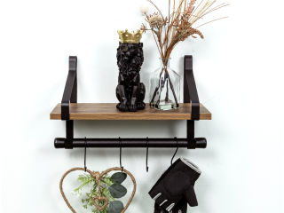 1 Tier Dark Oak Wall Shelf with Black Rail Hanging Frame - PARGI