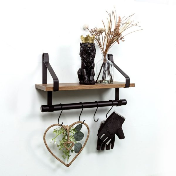 1 Tier Dark Oak Wall Shelf with Black Rail Hanging Frame - PARGI - Image 2