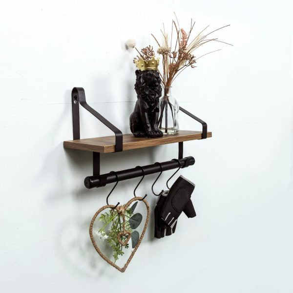 1 Tier Dark Oak Wall Shelf with Black Rail Hanging Frame - PARGI - Image 6