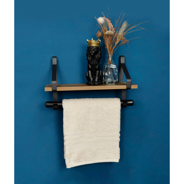 1 Tier Dark Oak Wall Shelf with Black Rail Hanging Frame - PARGI - Image 8