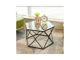 Hexagon Tempered Glass  Black Coffee Side Table (Big) - SLENDER