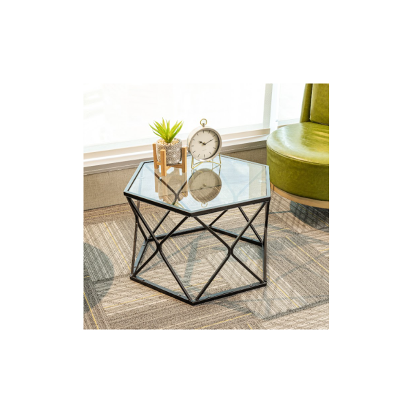Hexagon Tempered Glass  Black Coffee Side Table (Big) - SLENDER - Image 2