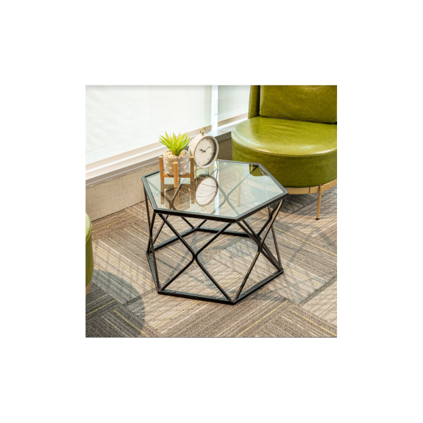 Hexagon Tempered Glass  Black Coffee Side Table (Big) - SLENDER - Image 3
