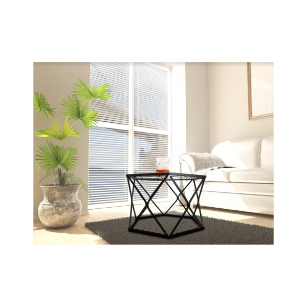 Hexagon Tempered Glass  Black Coffee Side Table (Big) - SLENDER - Image 4