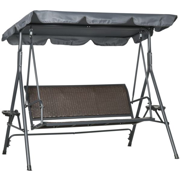 Outsunny 3 Seater Garden Swing Seat Bench with Adjustable Canopy, Rattan Seat