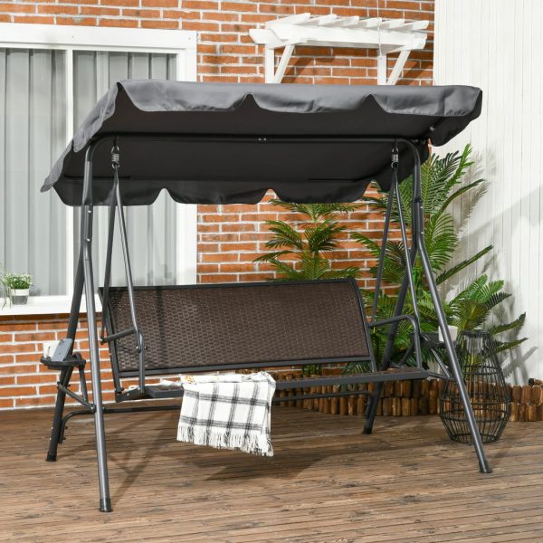 Outsunny 3 Seater Garden Swing Seat Bench with Adjustable Canopy, Rattan Seat - Image 2