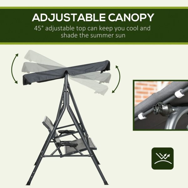 Outsunny 3 Seater Garden Swing Seat Bench with Adjustable Canopy, Rattan Seat - Image 5