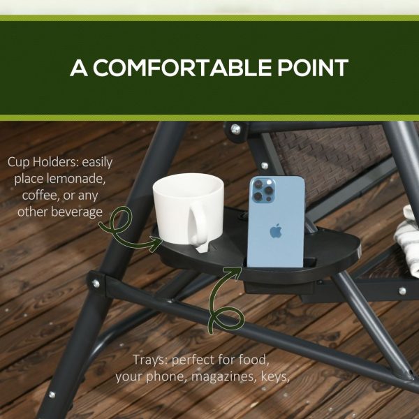 Outsunny 3 Seater Garden Swing Seat Bench with Adjustable Canopy, Rattan Seat - Image 7