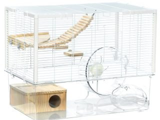PawHut Hamster Cage, Gerbilarium Cage w/ Deep Bottom, Ramp, Exercise Wheel
