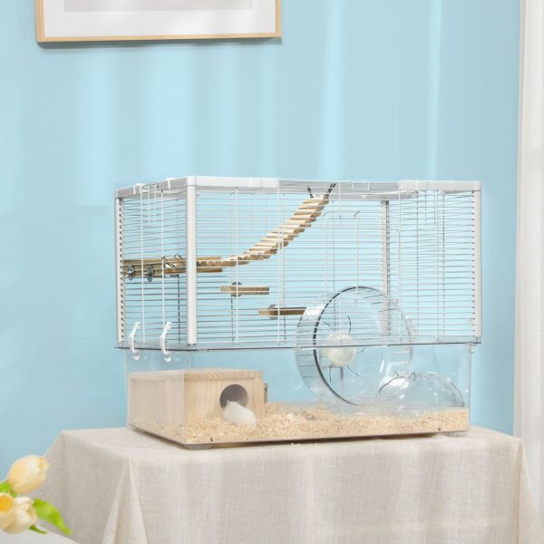PawHut Hamster Cage, Gerbilarium Cage w/ Deep Bottom, Ramp, Exercise Wheel - Image 2