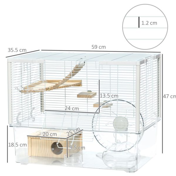 PawHut Hamster Cage, Gerbilarium Cage w/ Deep Bottom, Ramp, Exercise Wheel - Image 3
