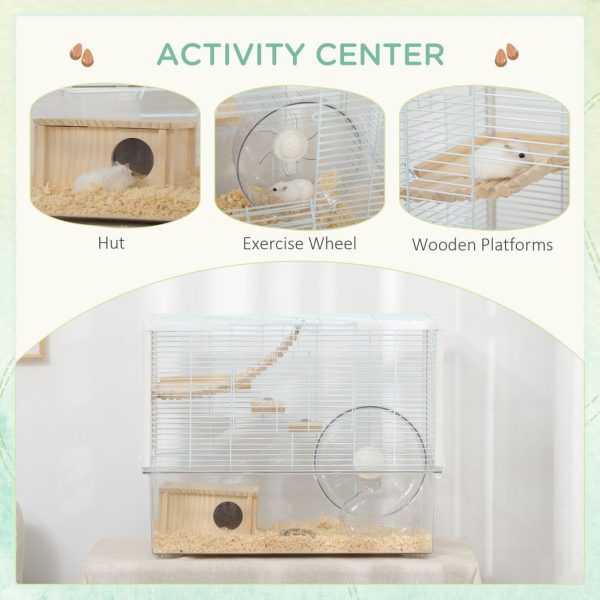 PawHut Hamster Cage, Gerbilarium Cage w/ Deep Bottom, Ramp, Exercise Wheel - Image 4