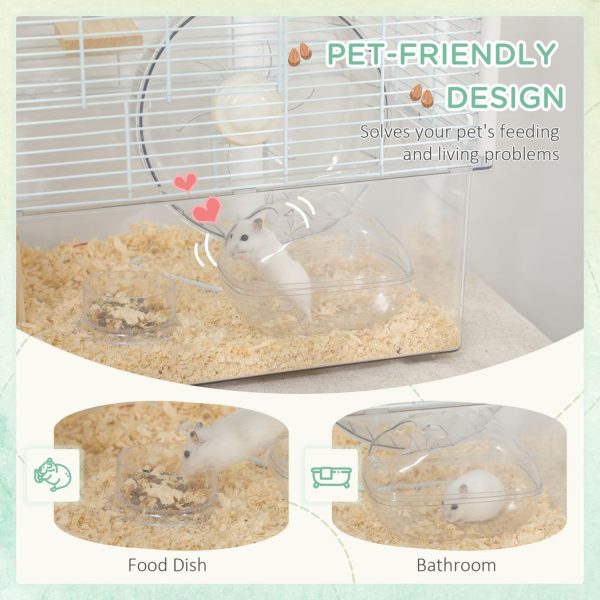PawHut Hamster Cage, Gerbilarium Cage w/ Deep Bottom, Ramp, Exercise Wheel - Image 5