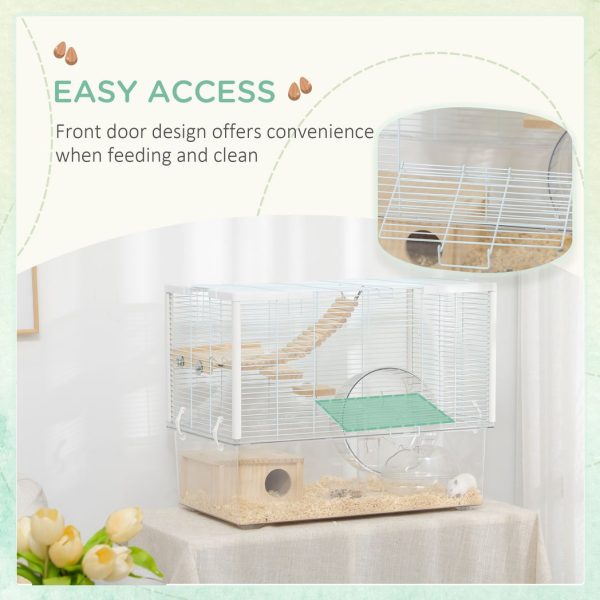 PawHut Hamster Cage, Gerbilarium Cage w/ Deep Bottom, Ramp, Exercise Wheel - Image 6