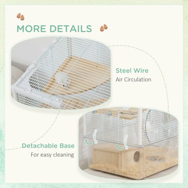 PawHut Hamster Cage, Gerbilarium Cage w/ Deep Bottom, Ramp, Exercise Wheel - Image 7