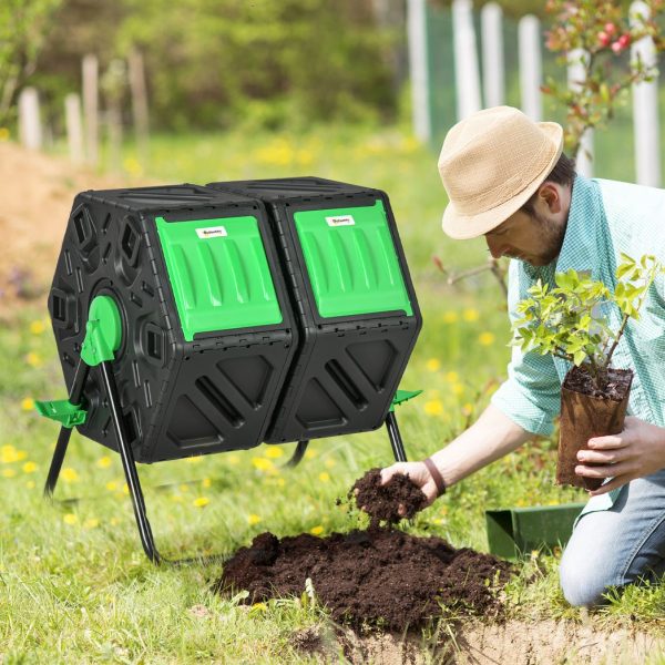 Outsunny 130L Compost Bin Dual Chamber Rotating Composter w/ Ventilation Holes - Image 2