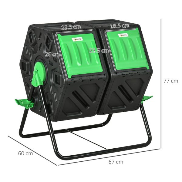 Outsunny 130L Compost Bin Dual Chamber Rotating Composter w/ Ventilation Holes - Image 3