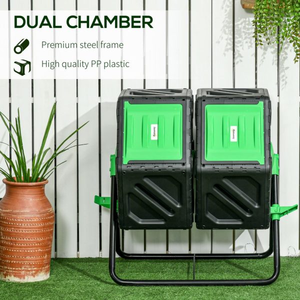 Outsunny 130L Compost Bin Dual Chamber Rotating Composter w/ Ventilation Holes - Image 7