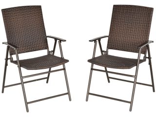 Outsunny 2pcs Rattan Chair Foldable Garden Furniture w/ Armrest Steel Frame