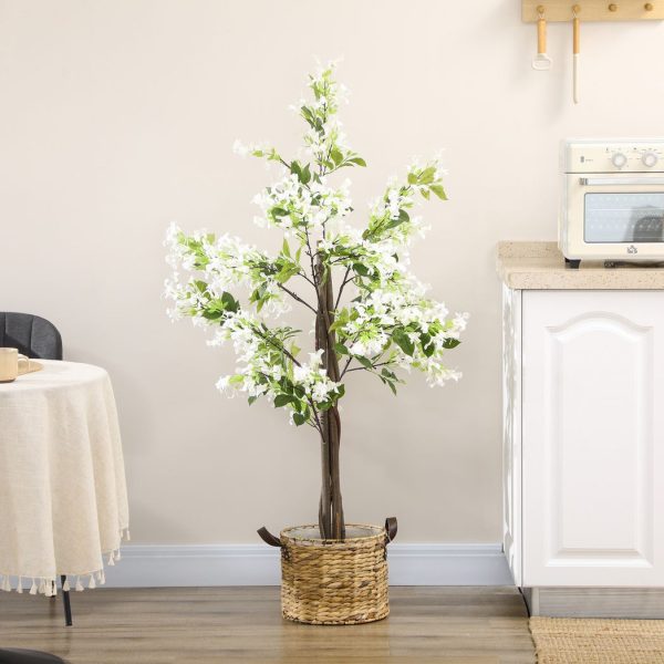 HOMCOM Potted Artificial Plants Honeysuckle Flower for Indoor Outdoor, White - Image 2