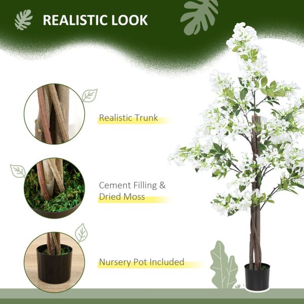 HOMCOM Potted Artificial Plants Honeysuckle Flower for Indoor Outdoor, White - Image 4