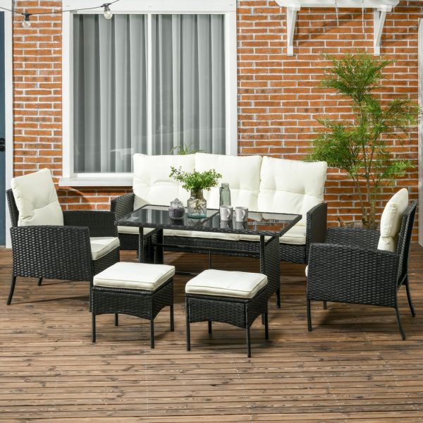 Outsunny Rattan Garden Furniture Sofa Set, 2 Armchairs 2 Footstools Table White - Image 2