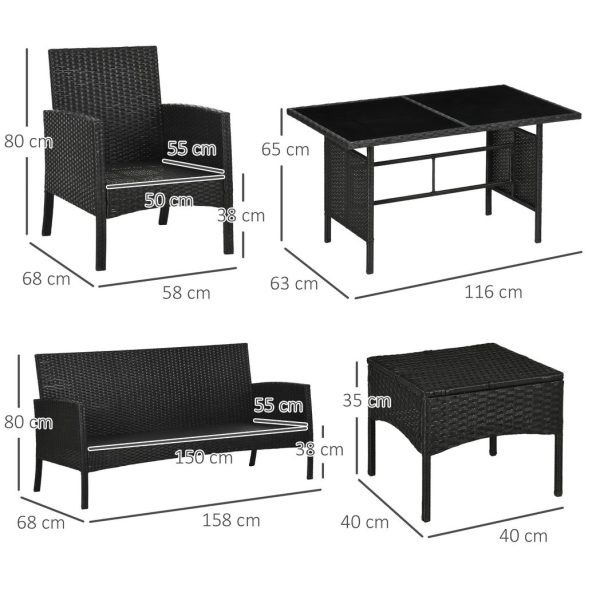 Outsunny Rattan Garden Furniture Sofa Set, 2 Armchairs 2 Footstools Table White - Image 3