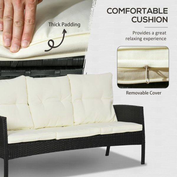 Outsunny Rattan Garden Furniture Sofa Set, 2 Armchairs 2 Footstools Table White - Image 5