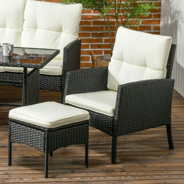 Outsunny Rattan Garden Furniture Sofa Set, 2 Armchairs 2 Footstools Table White - Image 7