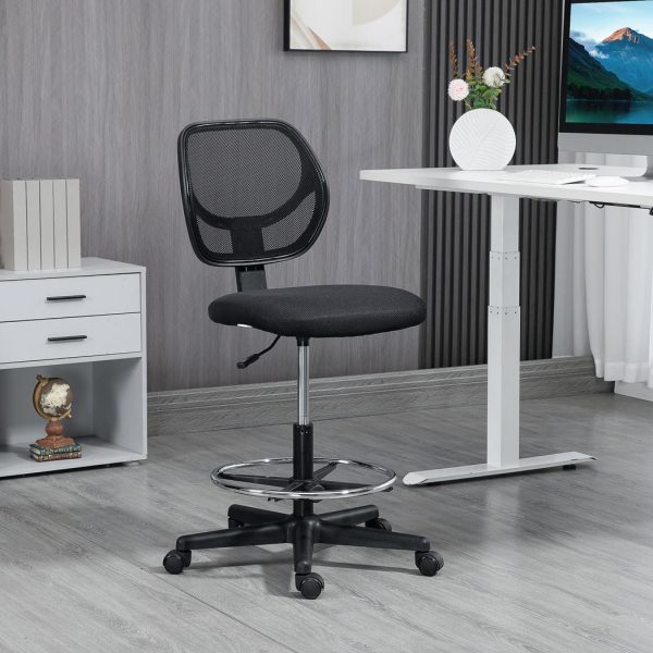Vinsetto Draughtsman Chair Tall Office Chair w/ Adjustable Footrest Ring Black - Image 2