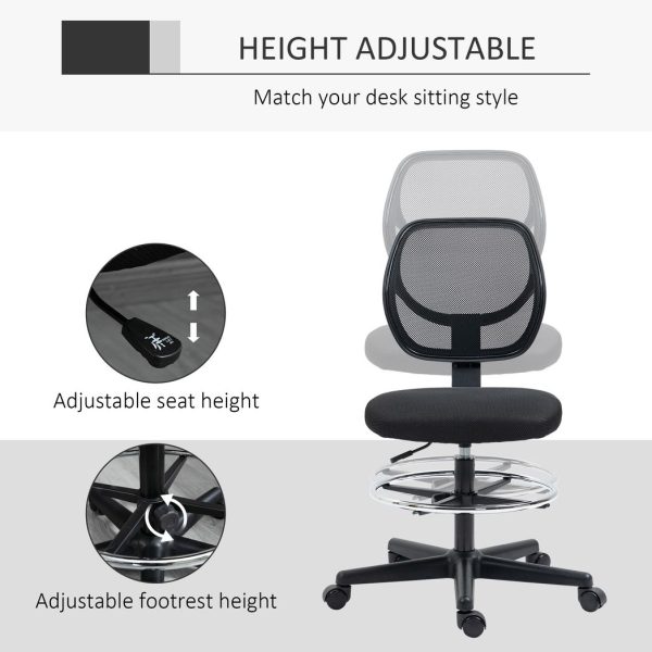 Vinsetto Draughtsman Chair Tall Office Chair w/ Adjustable Footrest Ring Black - Image 4