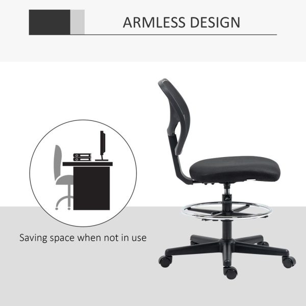 Vinsetto Draughtsman Chair Tall Office Chair w/ Adjustable Footrest Ring Black - Image 6