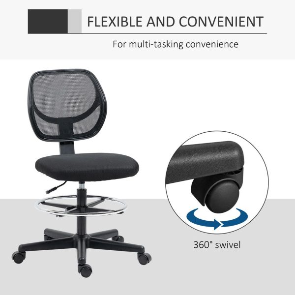 Vinsetto Draughtsman Chair Tall Office Chair w/ Adjustable Footrest Ring Black - Image 7